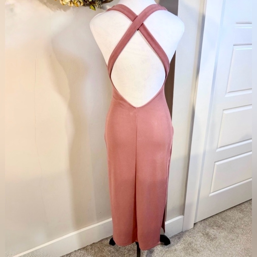 Michael Costello x REVOLVE Cordelia Crisscross Back Midi Dress Blush Pink~XS💛 - Picture 4 of 12